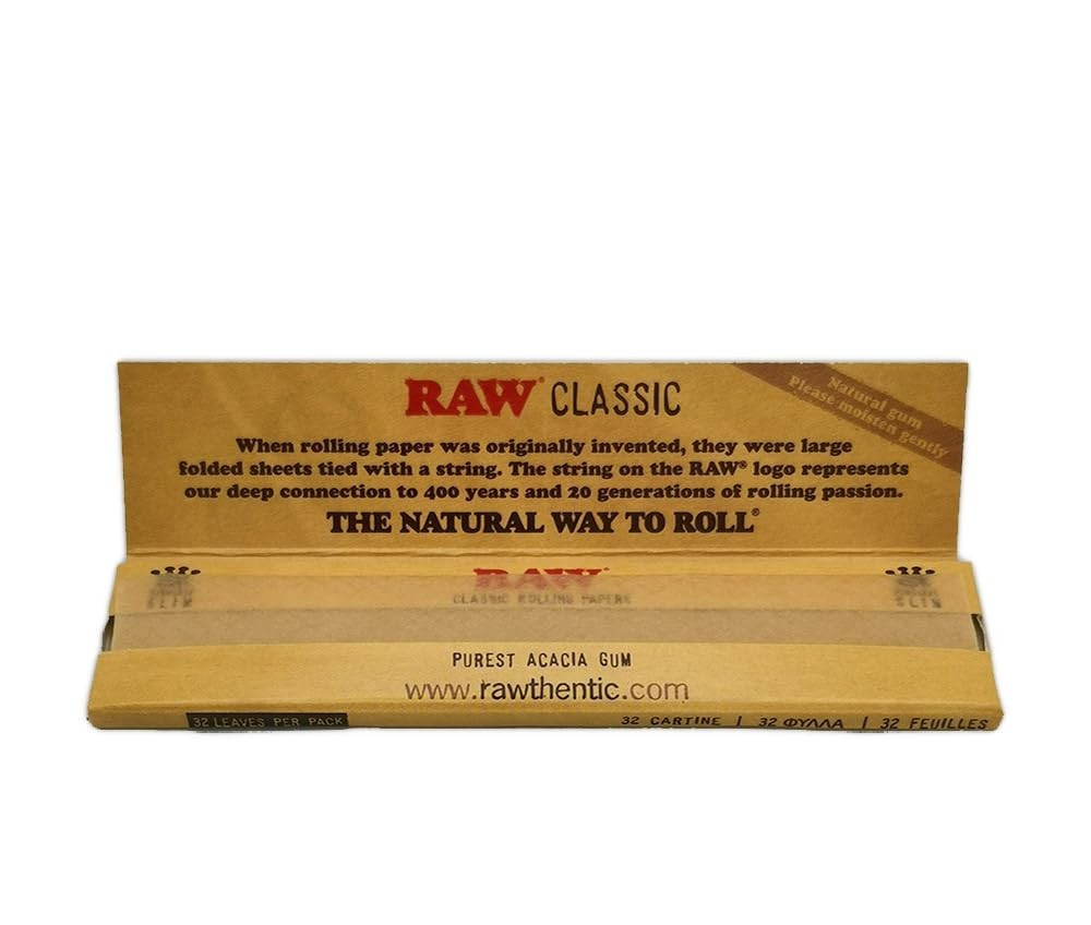 20 Packs Raw Classic King Size Slim Natural Unrefined Rolling Papers