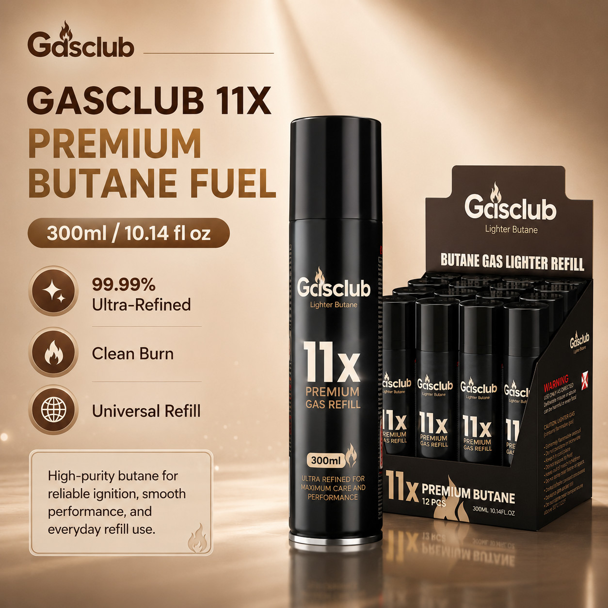 11X Refined Butane Lighter Gas Fuel Refill Gasclub 300ML 10.14 oZ Cartridge