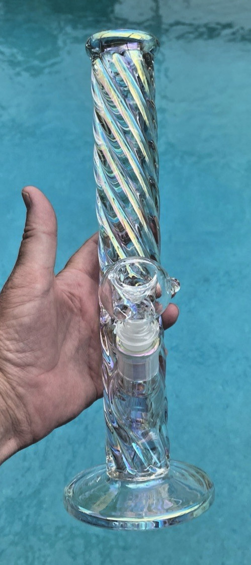 12″ Holographic Rainbow Heavy 7mm Borosilicate Glass Bong 3 Pinch Ice Catcher