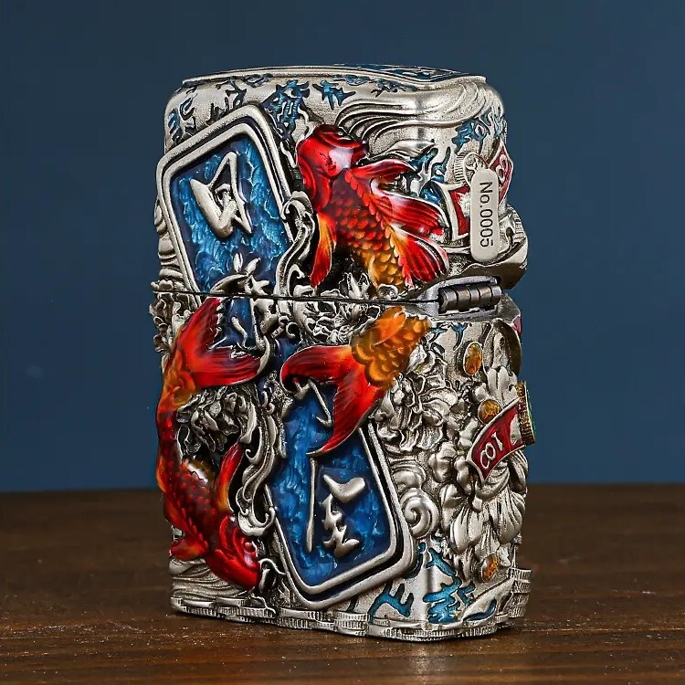 Lucky Cat Heavy Armor Handmade Lighter – Silver & Bronze | Gift | Zippo