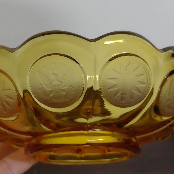 2ct Vintage Fostoria Crystal Glass Frosted Coin Clear Cruet & Amber Nappy