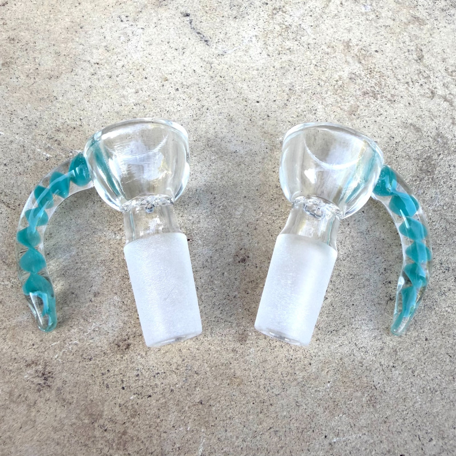 2-Pack Premium 14mm Light Blue Horn Bowl Holder Thick Glass Made built-in screen