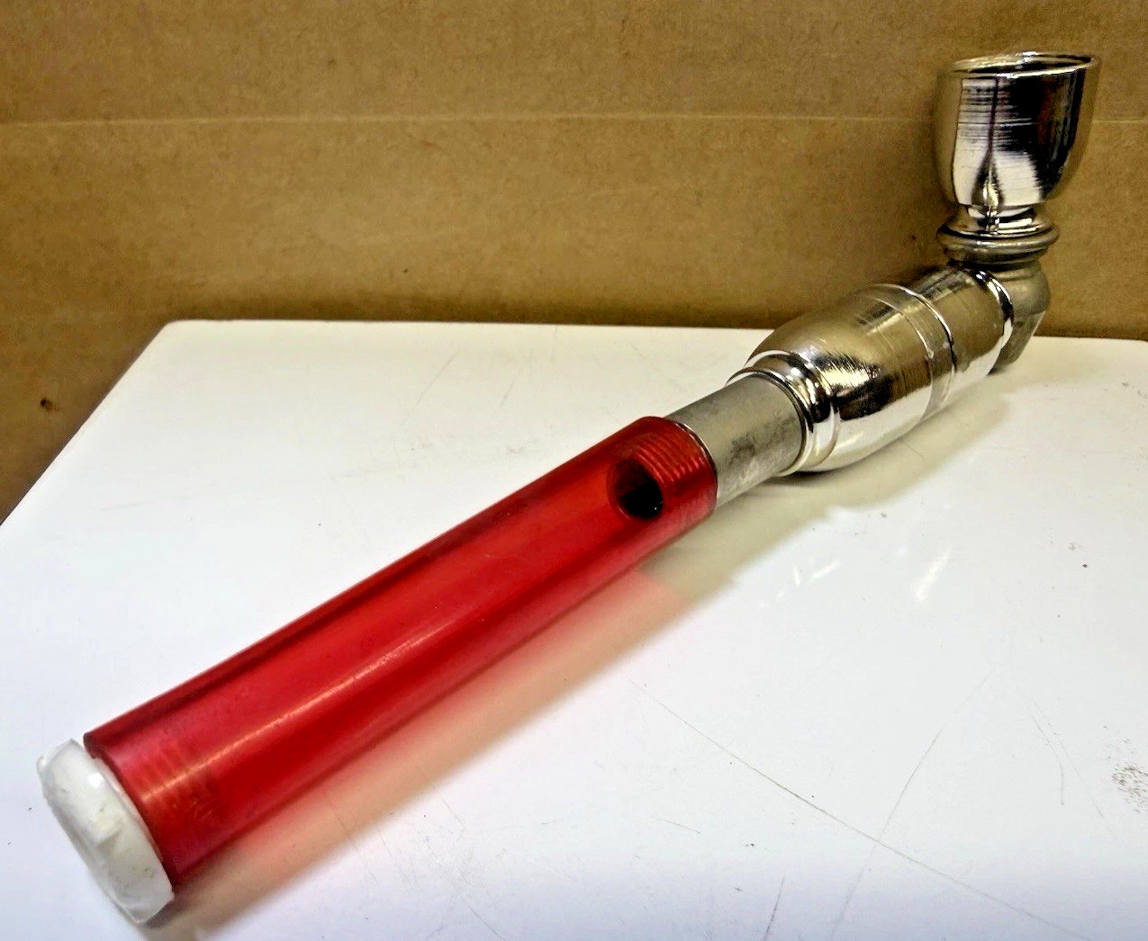 VTG Pocket Puffers Pipe Red and Silver Metal Bowl 70’s VTG Unused 6 Inch