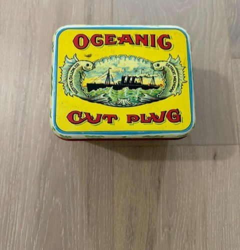 *VTG* Oceanic Cut Plug Tin – Detroit Michigan Scotten, Dillon Co. – GREAT COND!