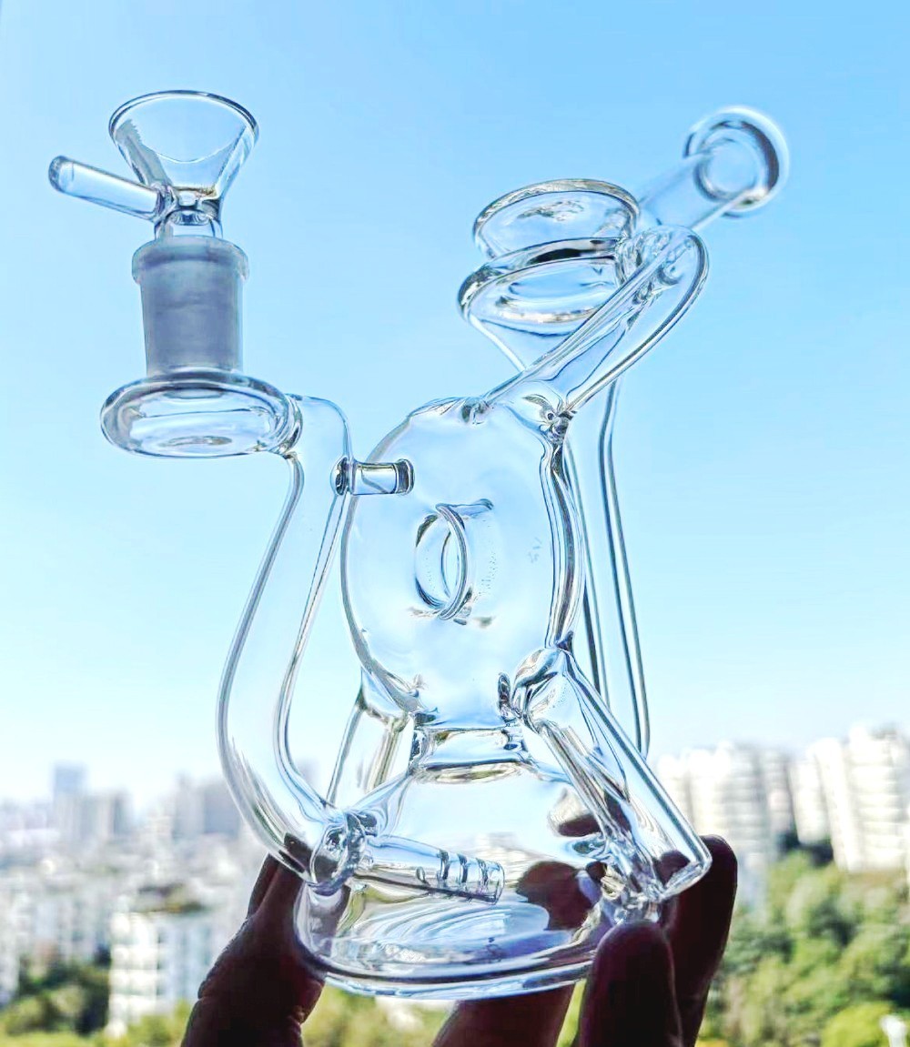 Multiple Recycler rig water pipes Tall bong Slanted mouth Water Smoking 14mmbowl