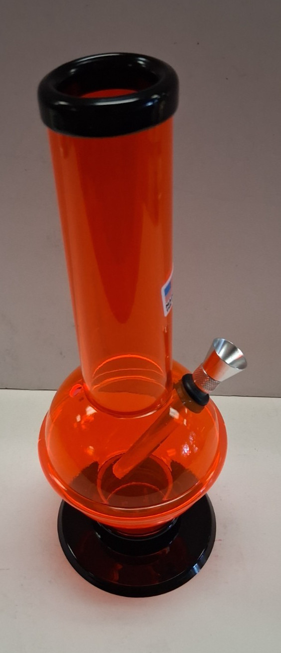 9″ ACRYLIC PLASTIC RINGED BUBBLE THUMB CARB WATER PIPE BONG HOOKAH ORANGE 1.5″W