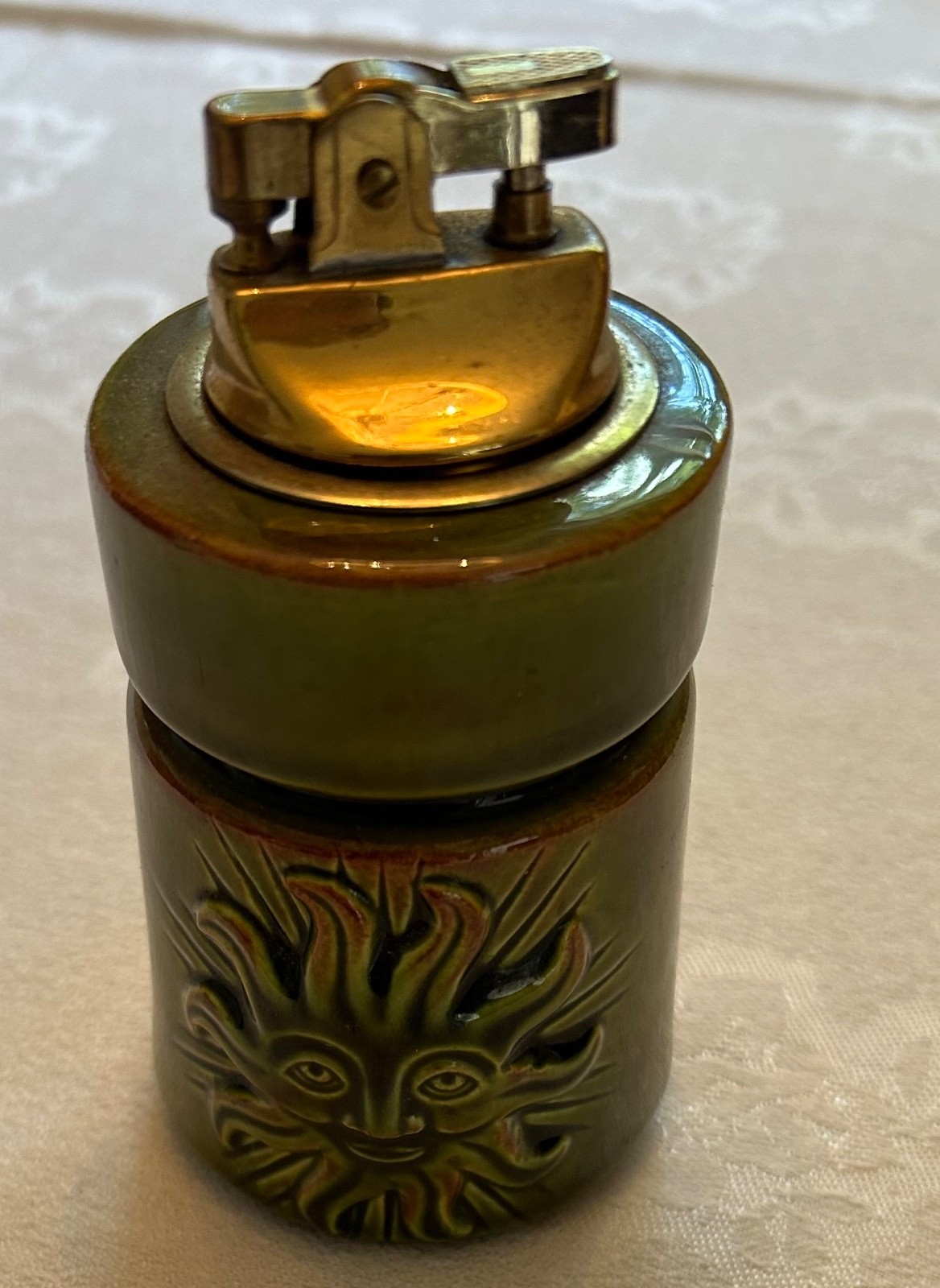 Vintage Ceramic green Tabletop Lighter Pottery Base Midcentury