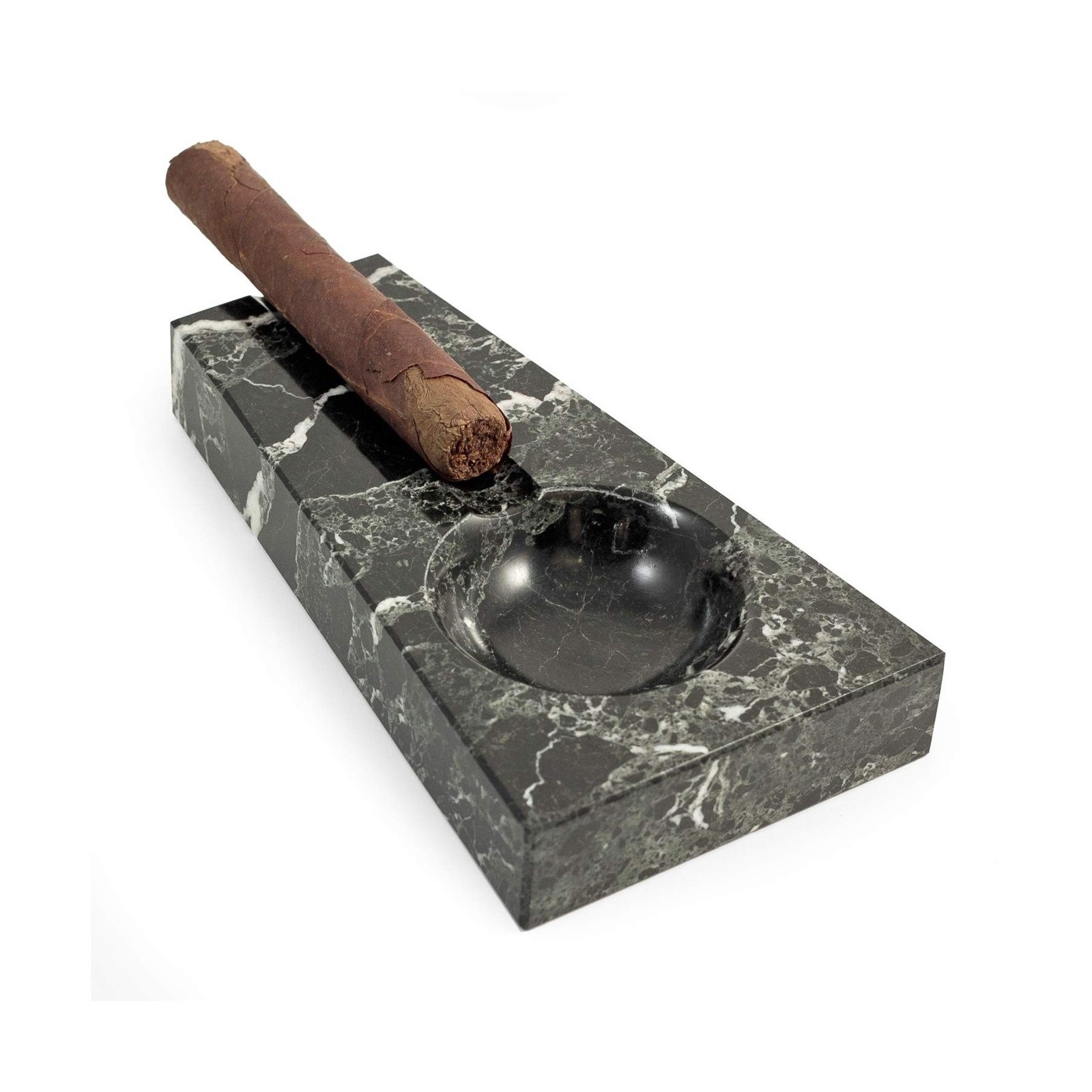 Bey-Berk Ashton Black Zebra Marble Single Cigar Ashtray, 8.5″ x 4.75″ Solid S…