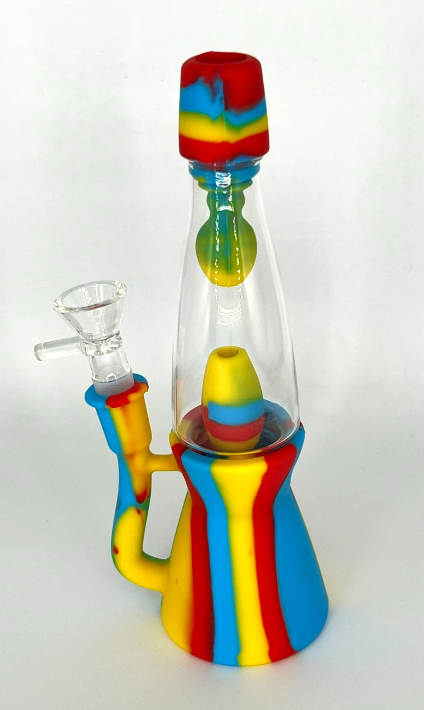 8″ LAVA LAMP SILICONE & GLASS BONG RIG W/ INLINE PERC 14MM BOWL – 2 FREE GIFTS