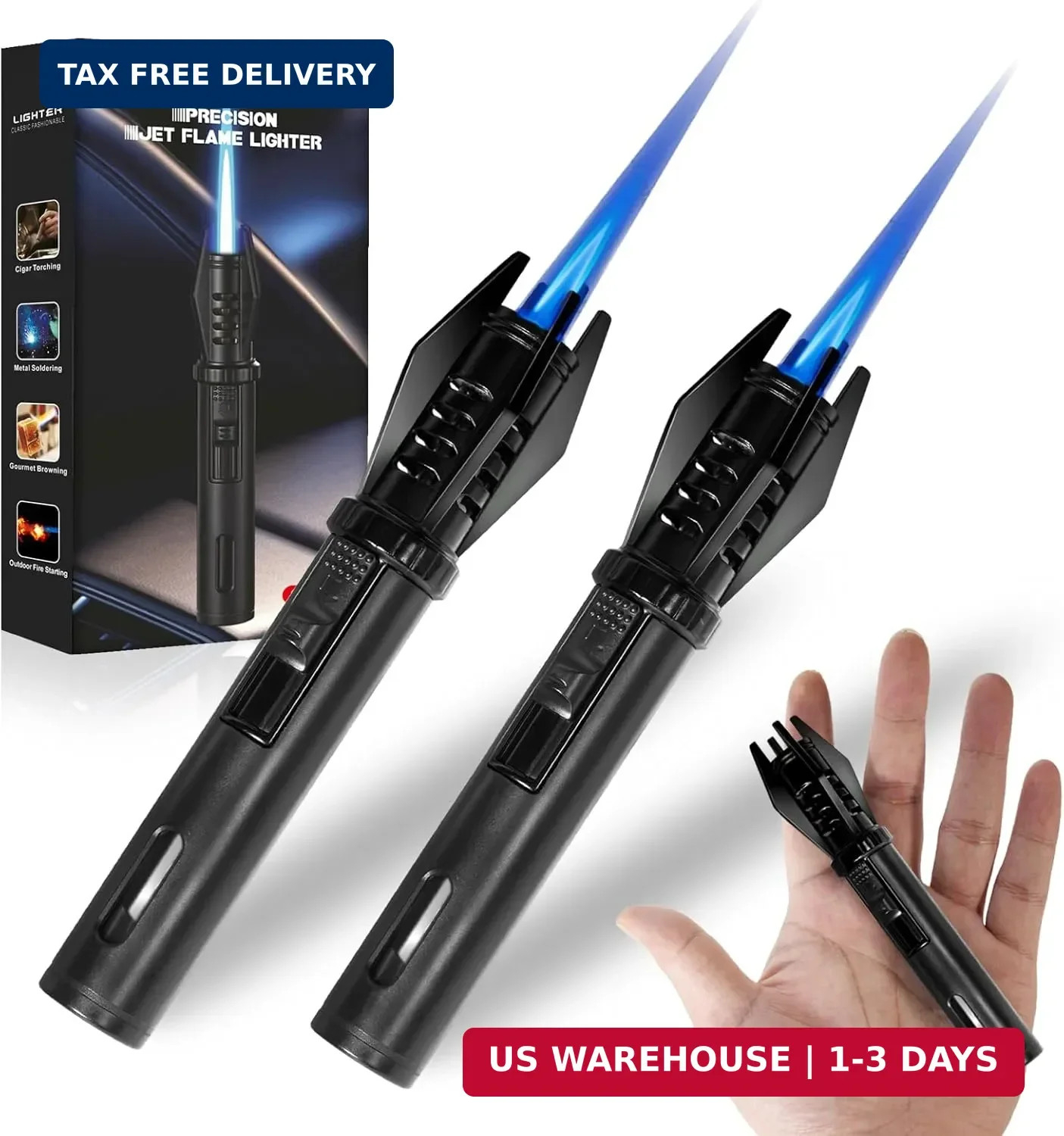 Small Torch Lighters, 2 Pack, Mini Windproof Torch Lighter Pocket Refillable Gas