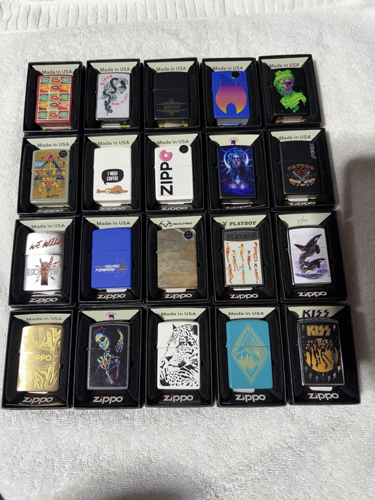 Lot Of 20 Zippo Lighter Collection Playboy Kiss Guy Harvey Brass NEW