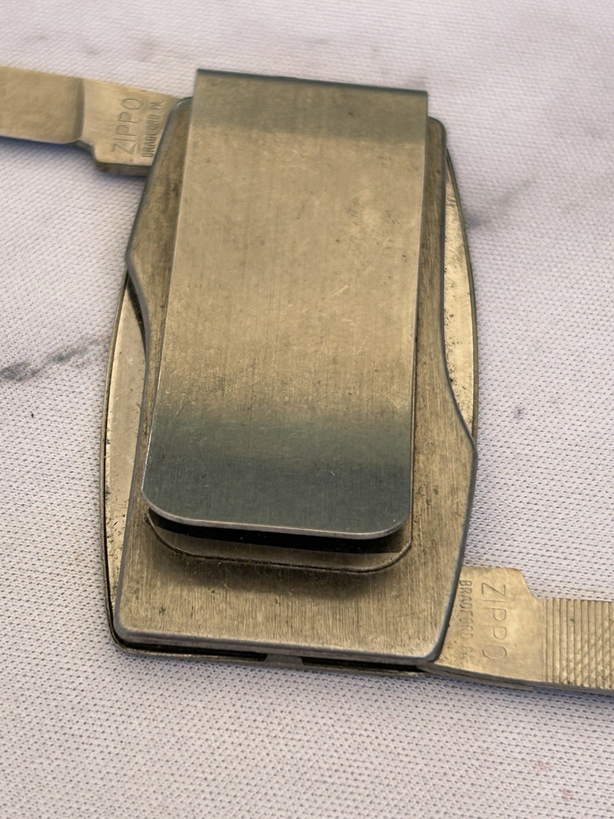 Vintage Zippo Money Clip Knife Advertising Safety Award Silver Toned Red USA