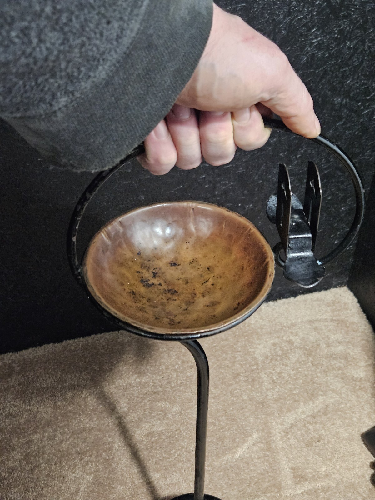 Arts And Crafts Free Standing Ashtray Wrought Steel Hammered Copper
