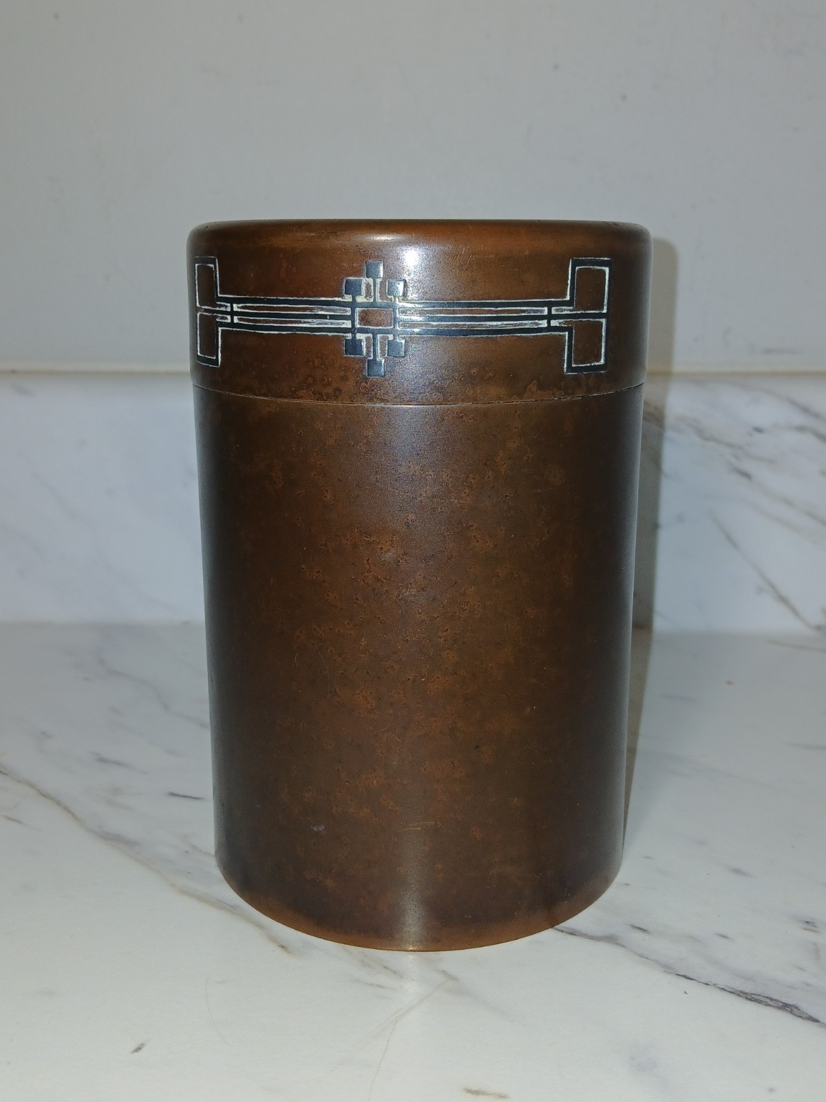 Antique Heintz Arts & Crafts Sterling Silver On Bronze Tobacco Humidor