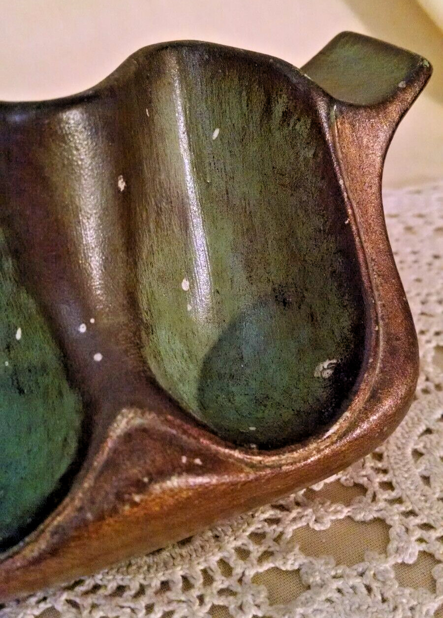 Pipe Display Holder Vintage Ceramic Green Gold Brown Felt Base Unmarked Holds 5