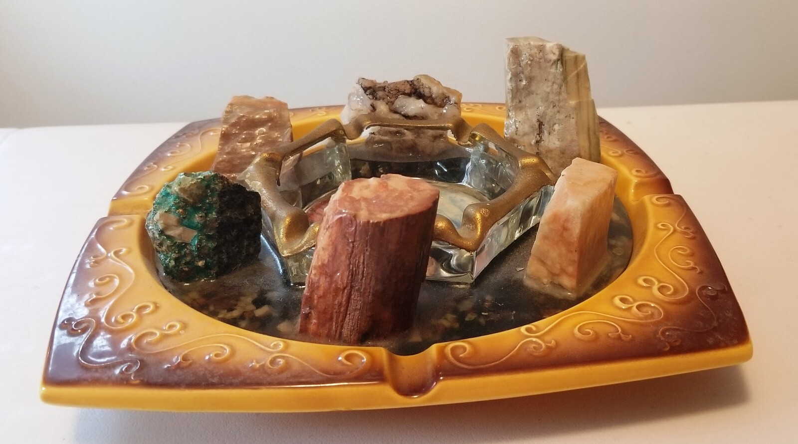 Vintage MCM Ashtray Resin Rock Ceramic Tourist or Homemade 8″ Quirky Kitschy