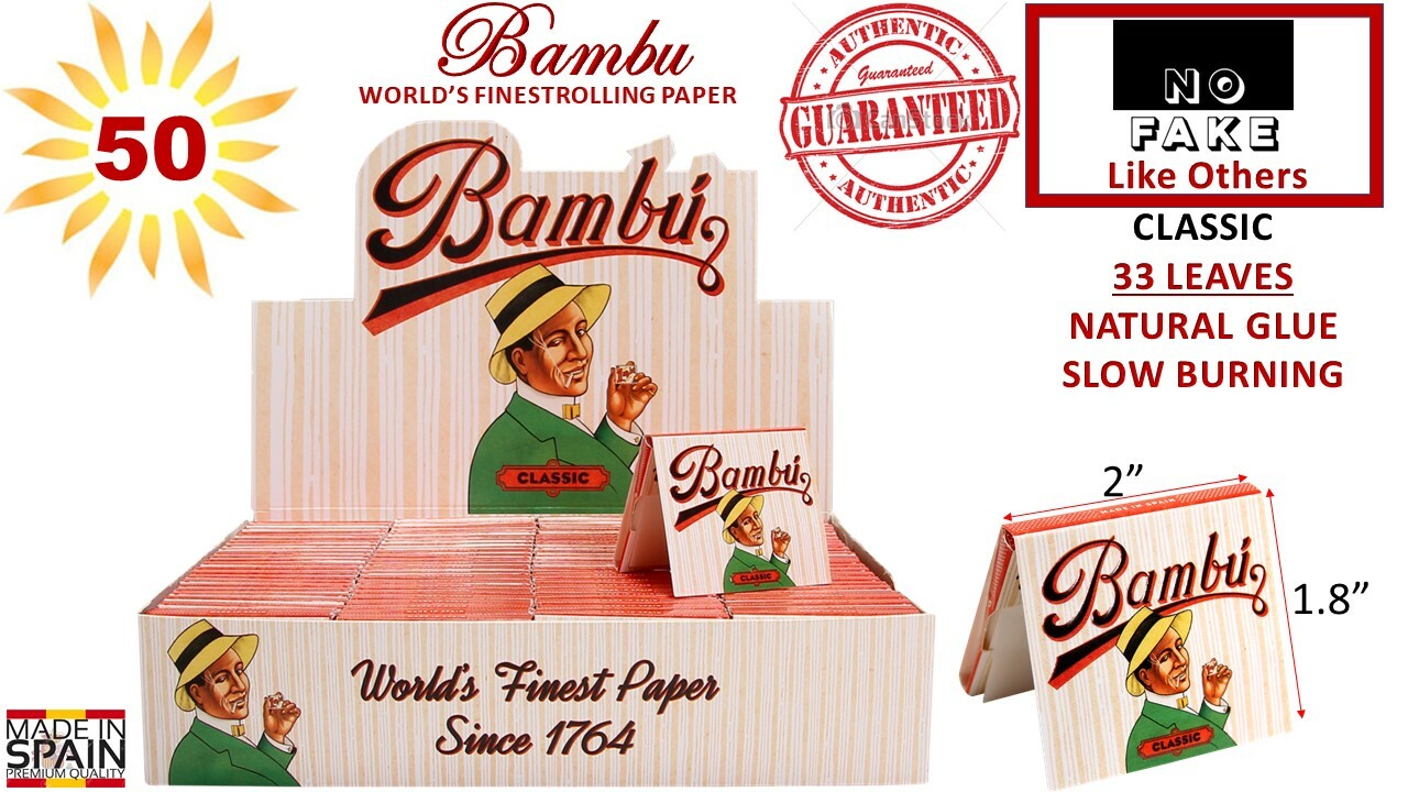 Authentic Bambu CLASSIC Regular 1.25″ Rolling Paper 33 Leaves 50 Booklet Spain