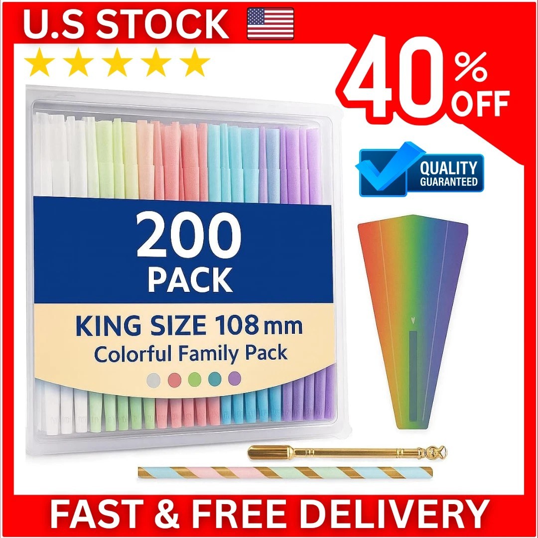 200 Pack Colorful Rolling Papers Pre Rolled Cones King Size – 108mm King Size