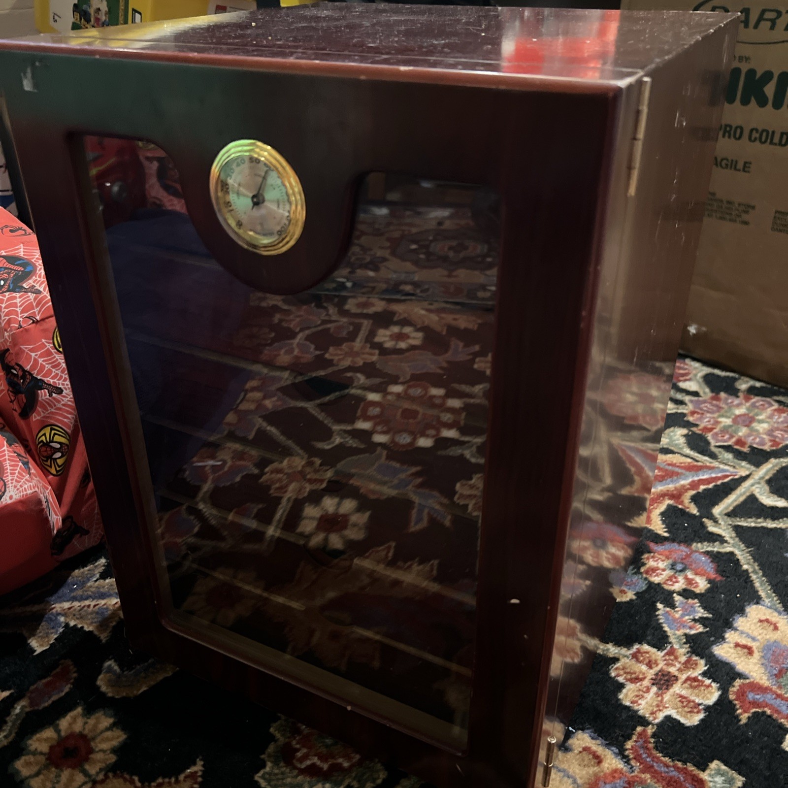 Wooden Cigar Humidor Cabinet 7 Drawer Storage Box with Glass Door Hygrometer⁠