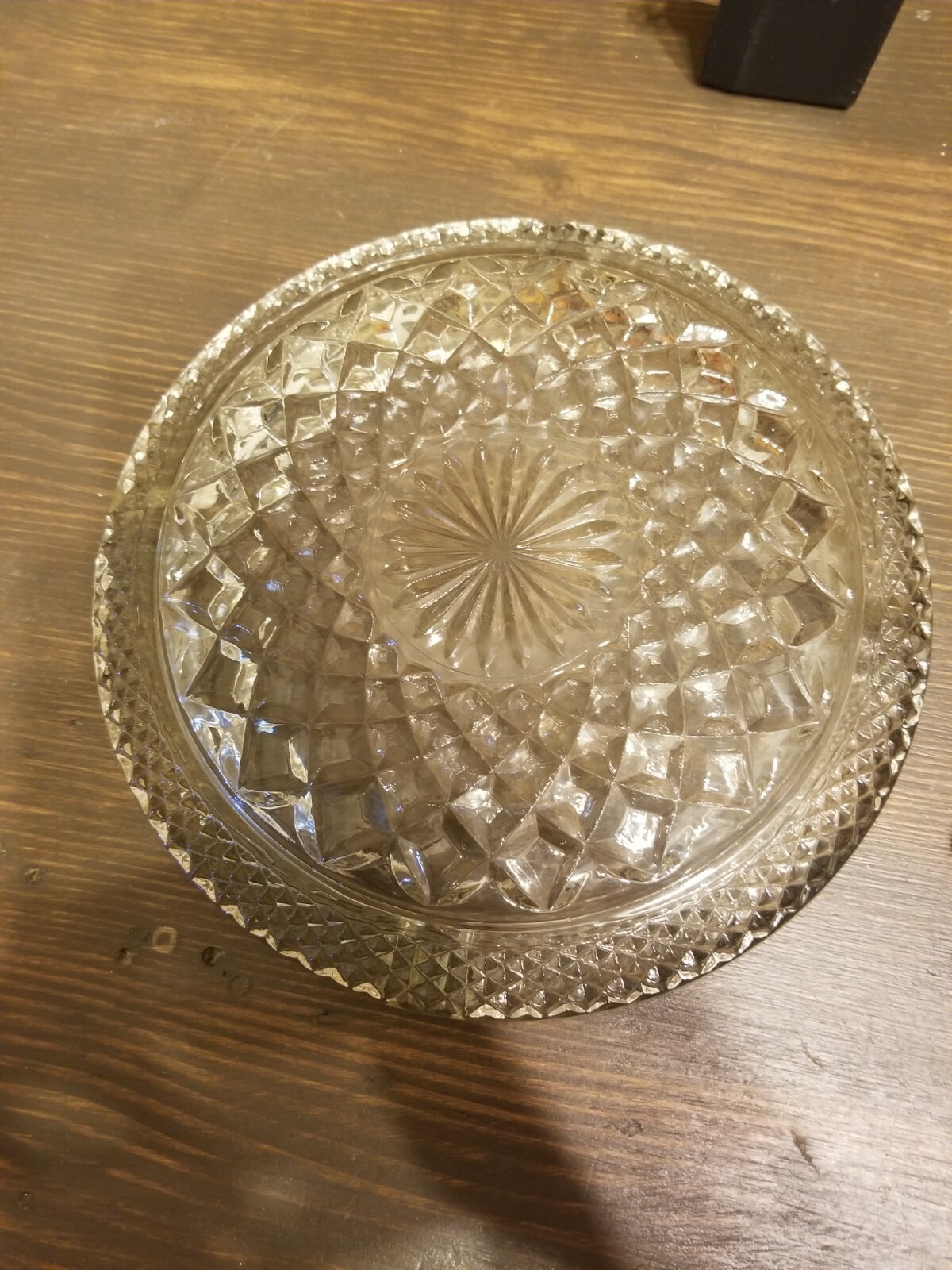 Large Cut Glass Ashtray Big Heavy Daisy Flower Basket Clear Round 8.5″
