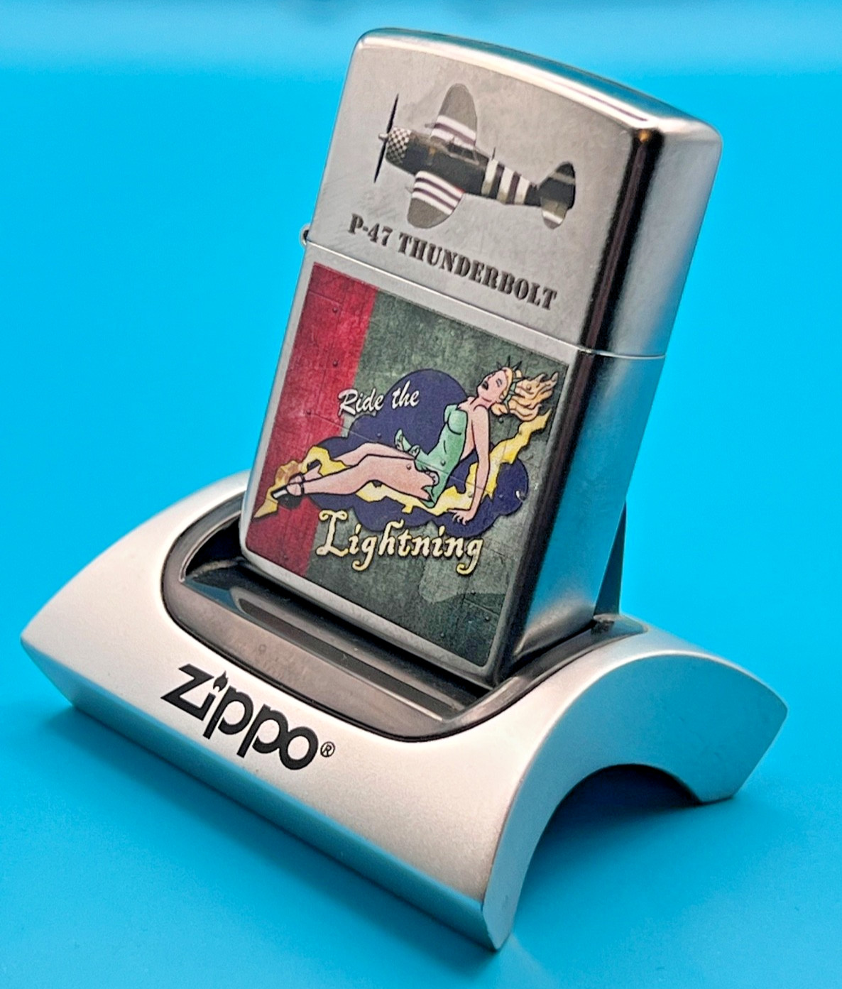 Genuine Brand New 21 ZIPPO Lighter P-45 THUNDER BOLT Ride The Lightning Nose Art