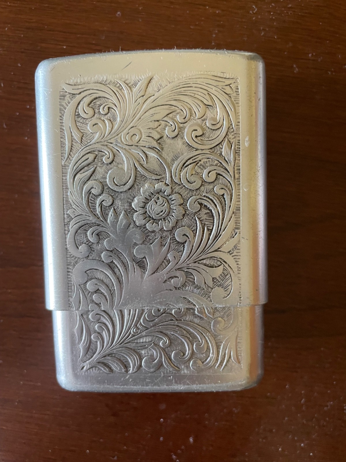 Vintage Park Industries Aluminum Cigarette Case w/Floral Design & Slide Top