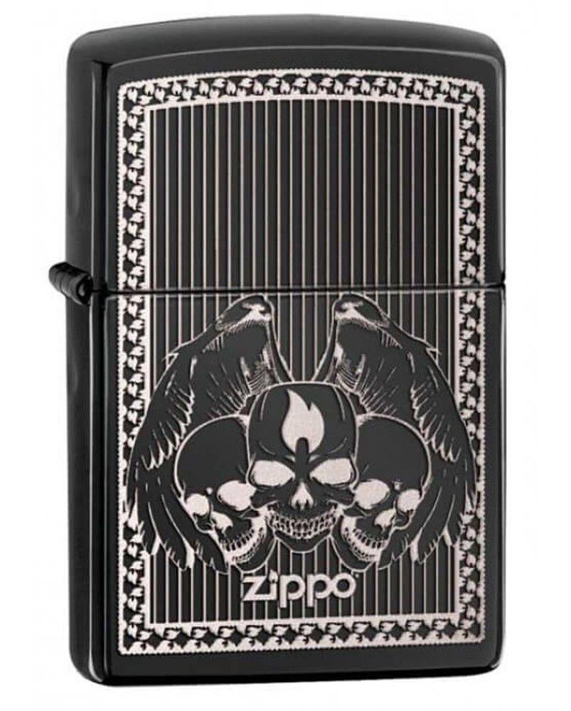 Zippo Three Skulls with Angel Wings Ebony 28678