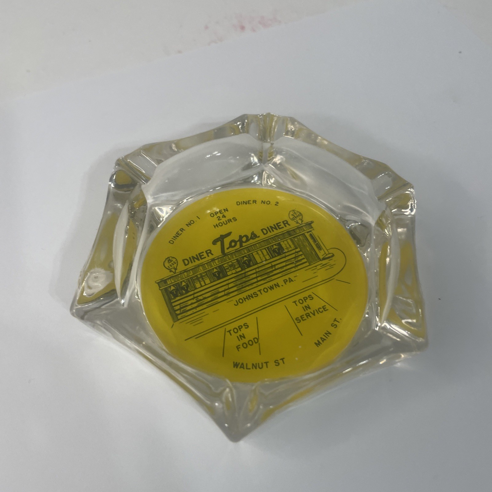 Vintage Glass Marketing Ashtray Tops Diner Johnstown Pennsylvania PA 6 Sides