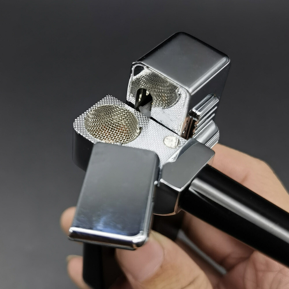 2 in 1 Folding Metal Lighter Pipe Portable Smoking Lighter w/ Free Screen Black