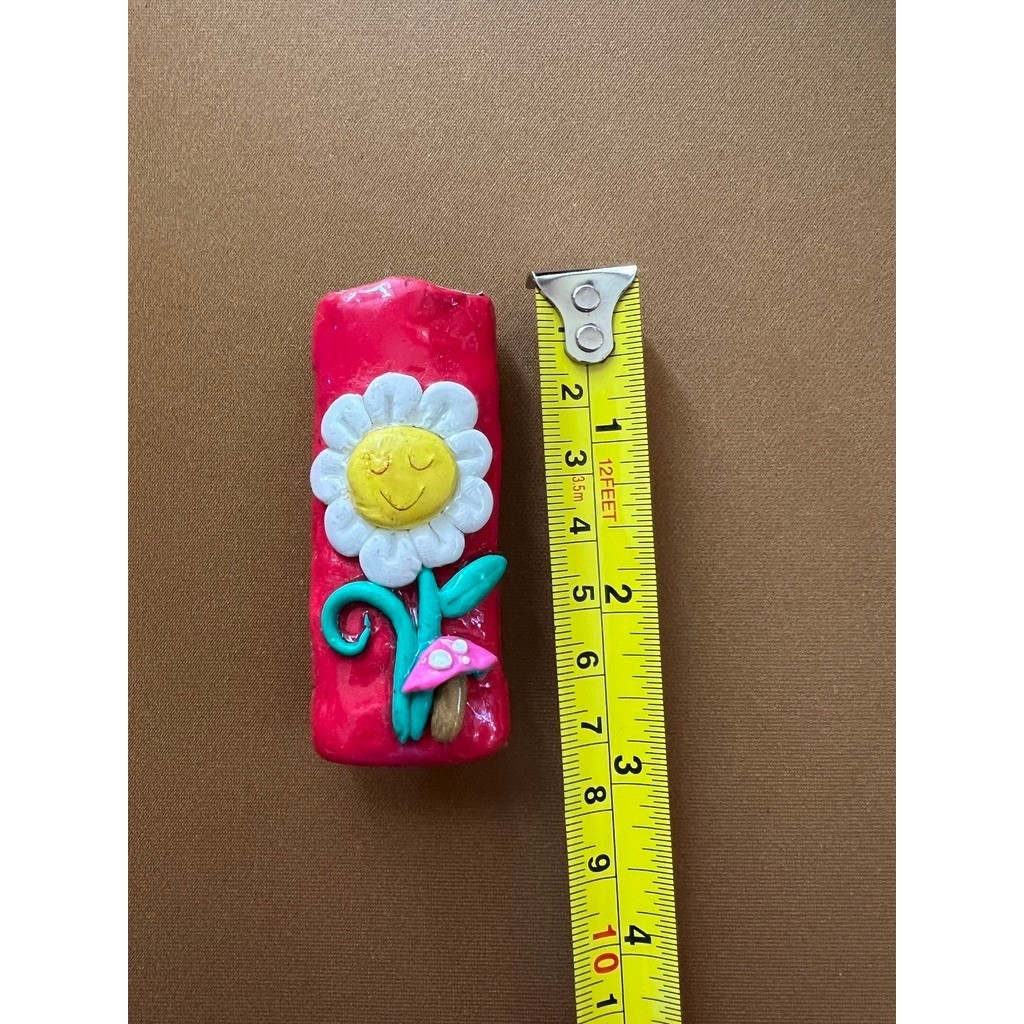 Handmade Pink / Red Polymer Clay Lighter Case Daisy Mushroom 3D Floral Accessory