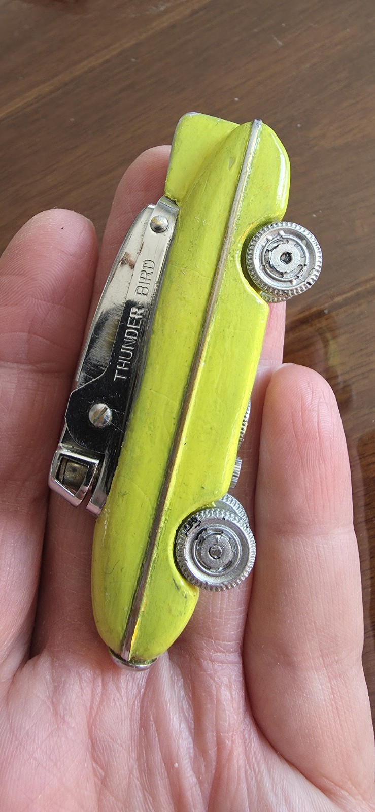 1950 Car THUNDER BIRD Vintage Lighter COLOR SPARKS ENAMEL Not Orig. Wheel