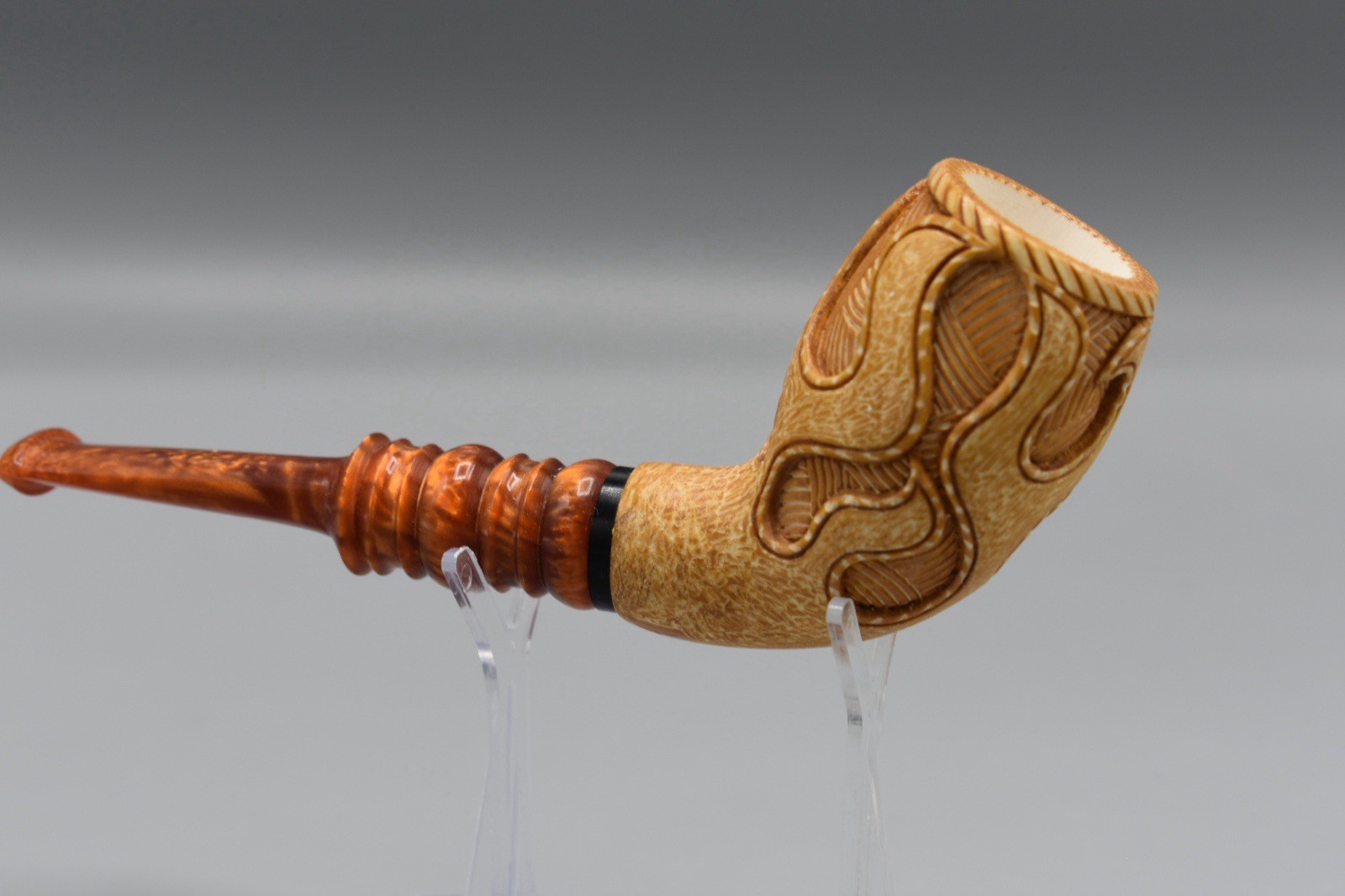 Ornate Devil Anse PIPE By H Ege BLOCK MEERSCHAUM-NEW-HAND CARVED W Case#137