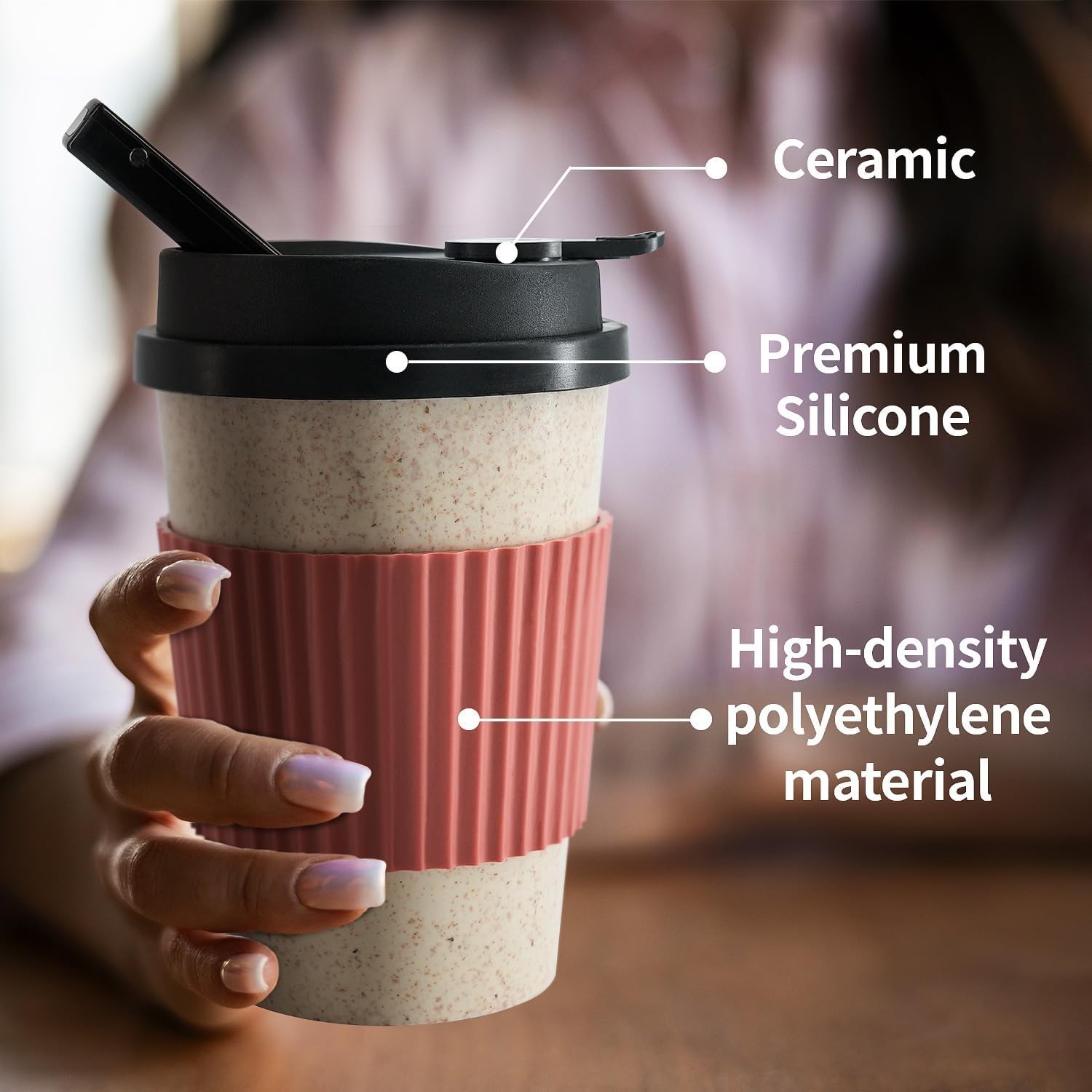 Portable Coffee Cup with Ceramic Bowl & High Temp Silicone Tobacco Water Pipe