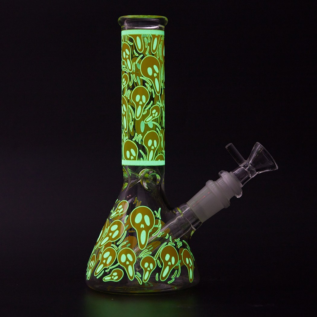 7.8″ Skull Fluorescent Glass Bong Glass Water Pipe Smoking Tobacco Beaker 14MM
