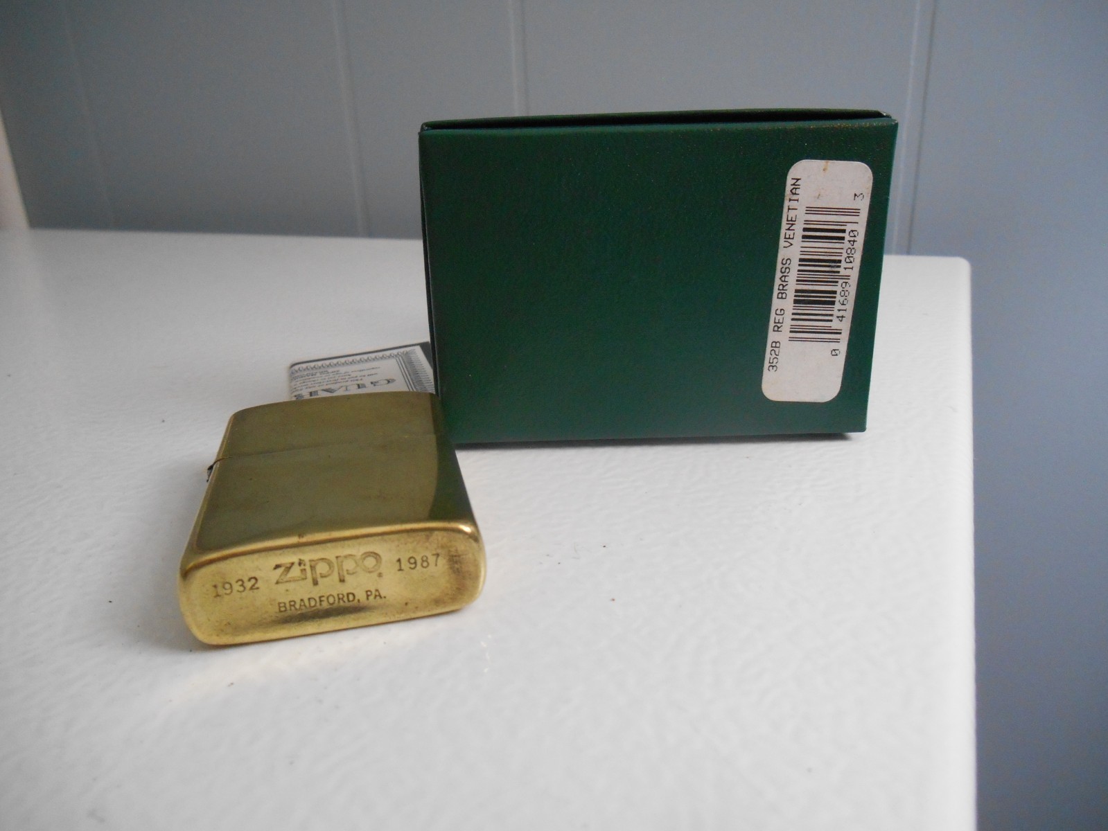 VINTAGE ZIPPO BRADFORD PA. 1932- 1987 BRASS LIGHTER IN BOX WITH PAPERS