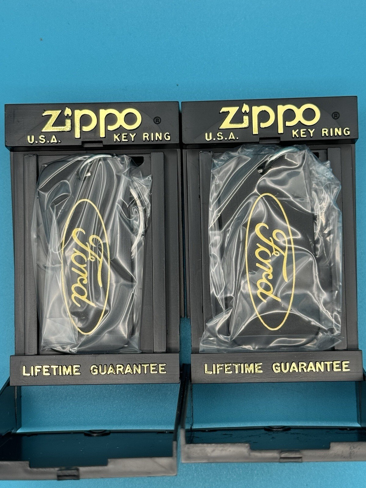 Set Of 2 Ford Oval Logo Black Zippo Key Ring