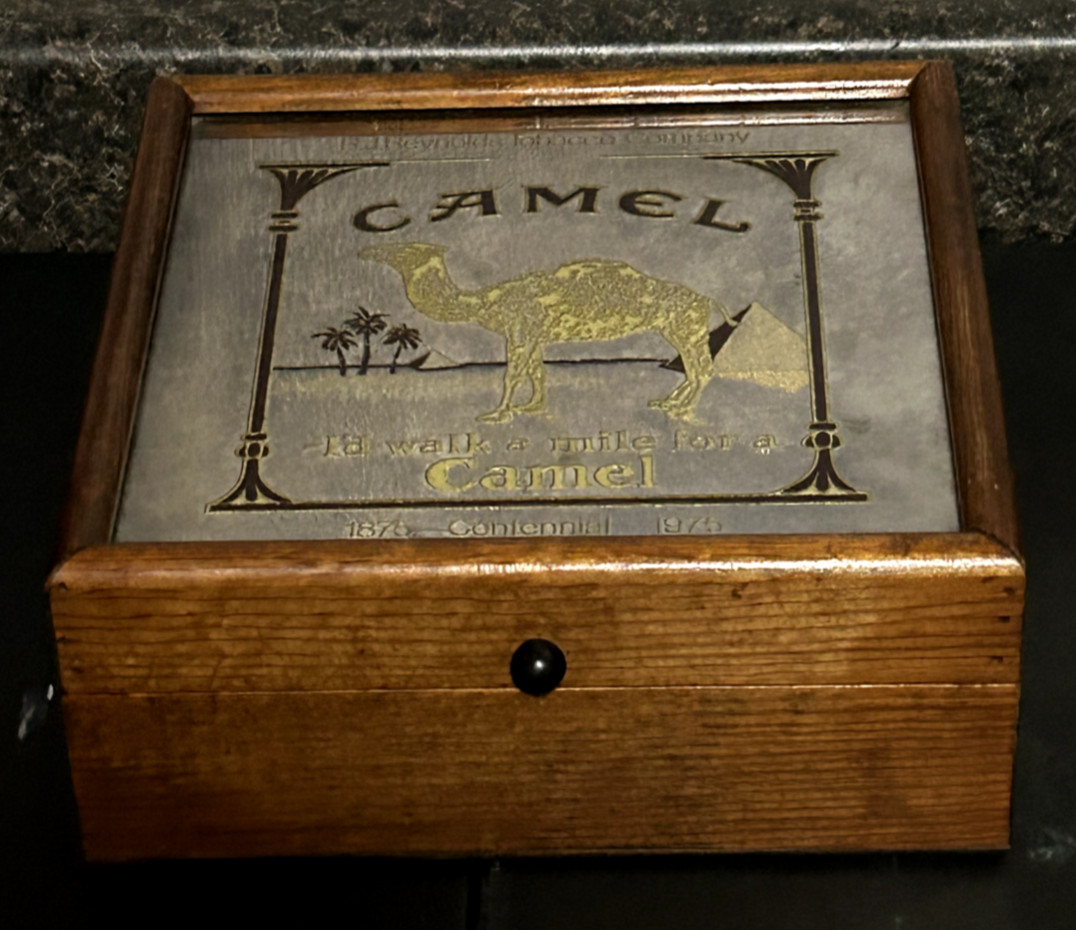 VTG Camel R.J Reynolds Mirrored Wooden Cigarette Box Centennial 1975 USA Tobacco