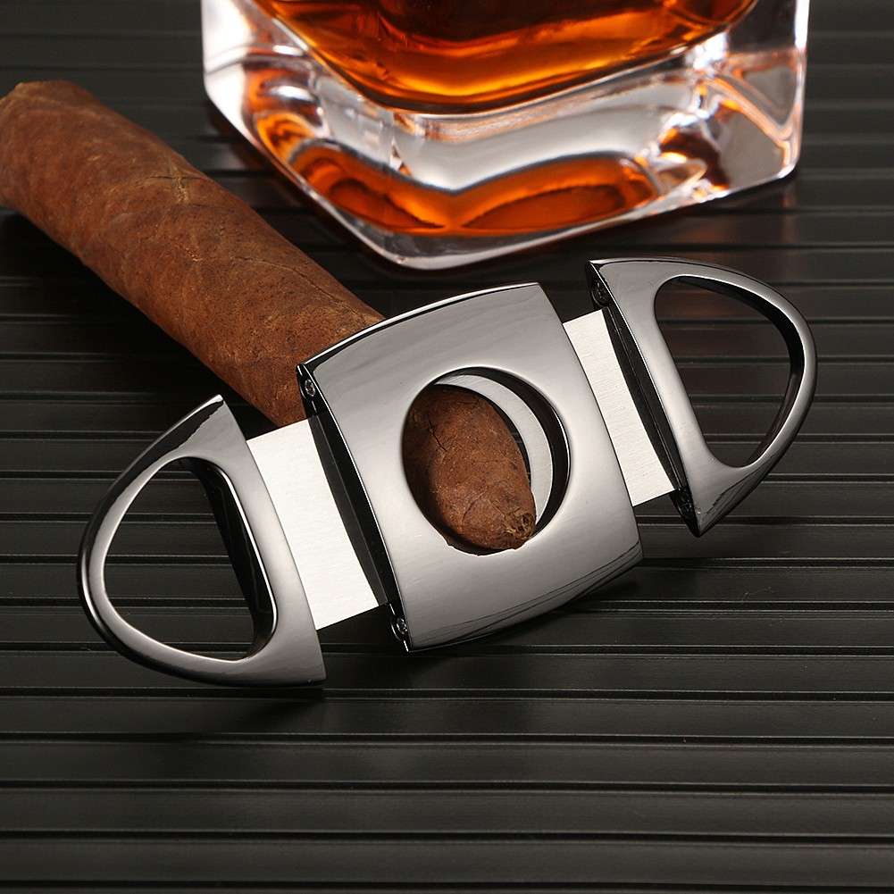 Galiner Pocket Cigar Cutter Double Blades Guillotine Stainless Steel Gift Box