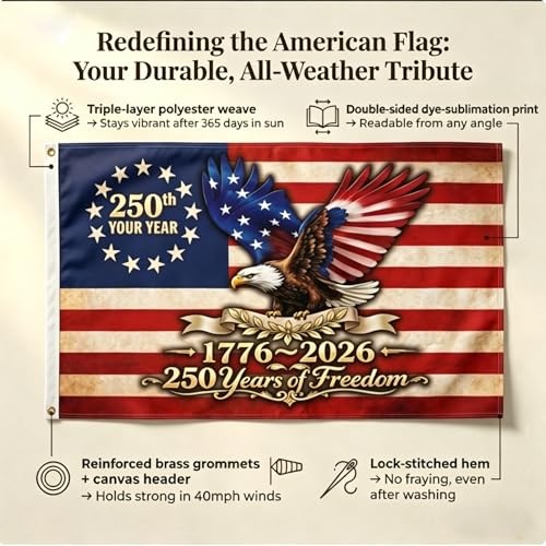 Independence Day 250th Anniversary American Flag, 3×5 Ft Double Sided 3 Layers