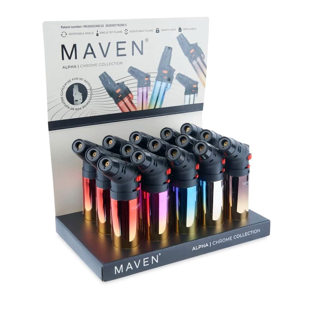 😎2 x MAVEN ALPHA CHROME ✨ JET FLAME TORCH LIGHTER 🌟 REFILLABLE & ADJUSTABLE 🔥