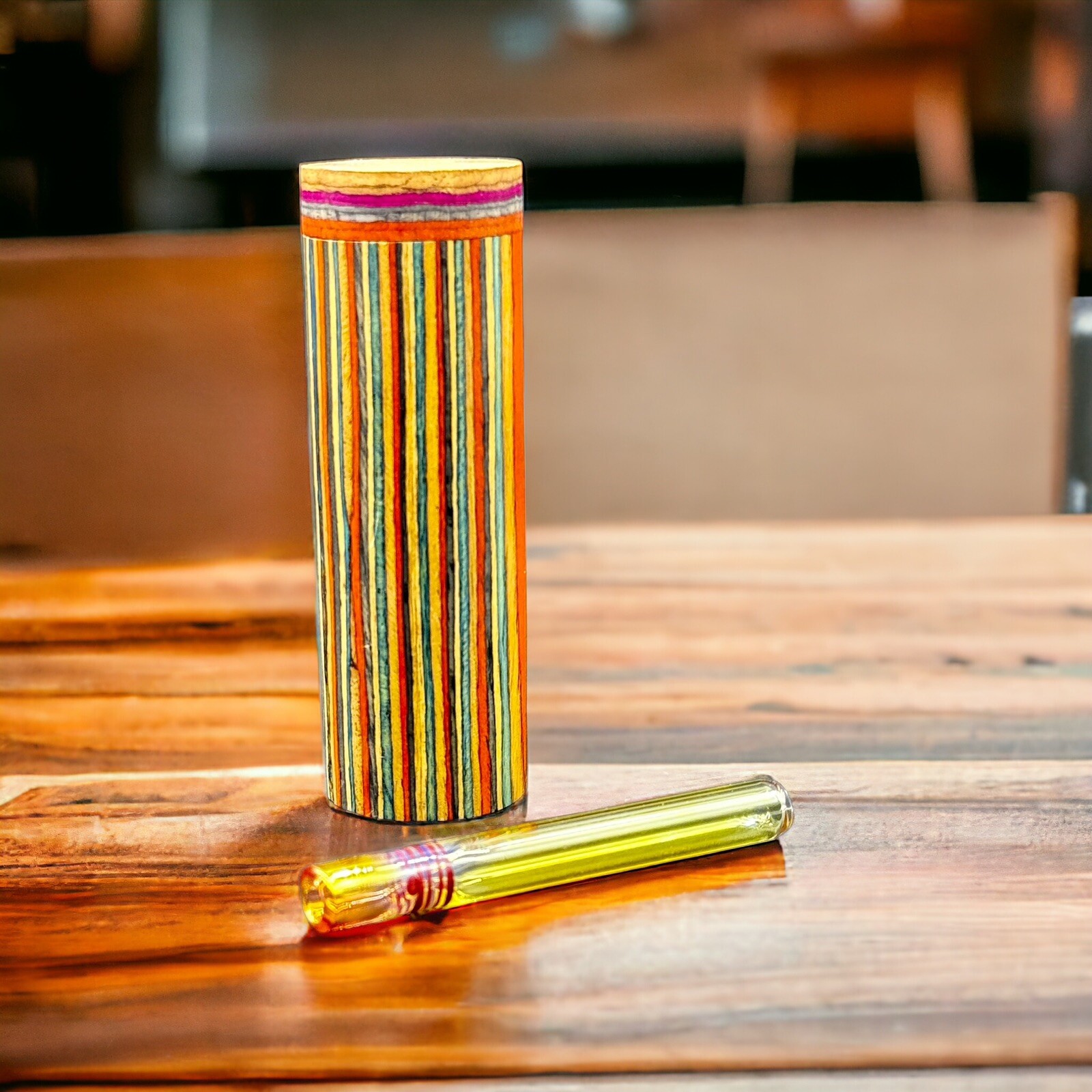 Cylinder Wooden Dugout 4″ With Glass One Hitter Bats