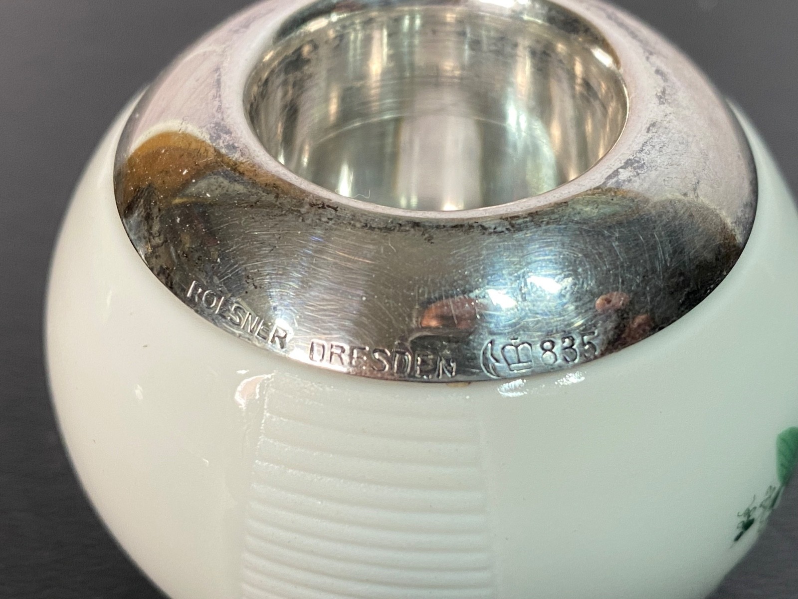 Meissen Green Dragon Set Silver Match Striker Silver Dish Ashtray Cigarette Urn