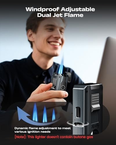 5-in-1 Torch Lighter Dual Jet Flame Windproof Refillable Butane Punch Cutter