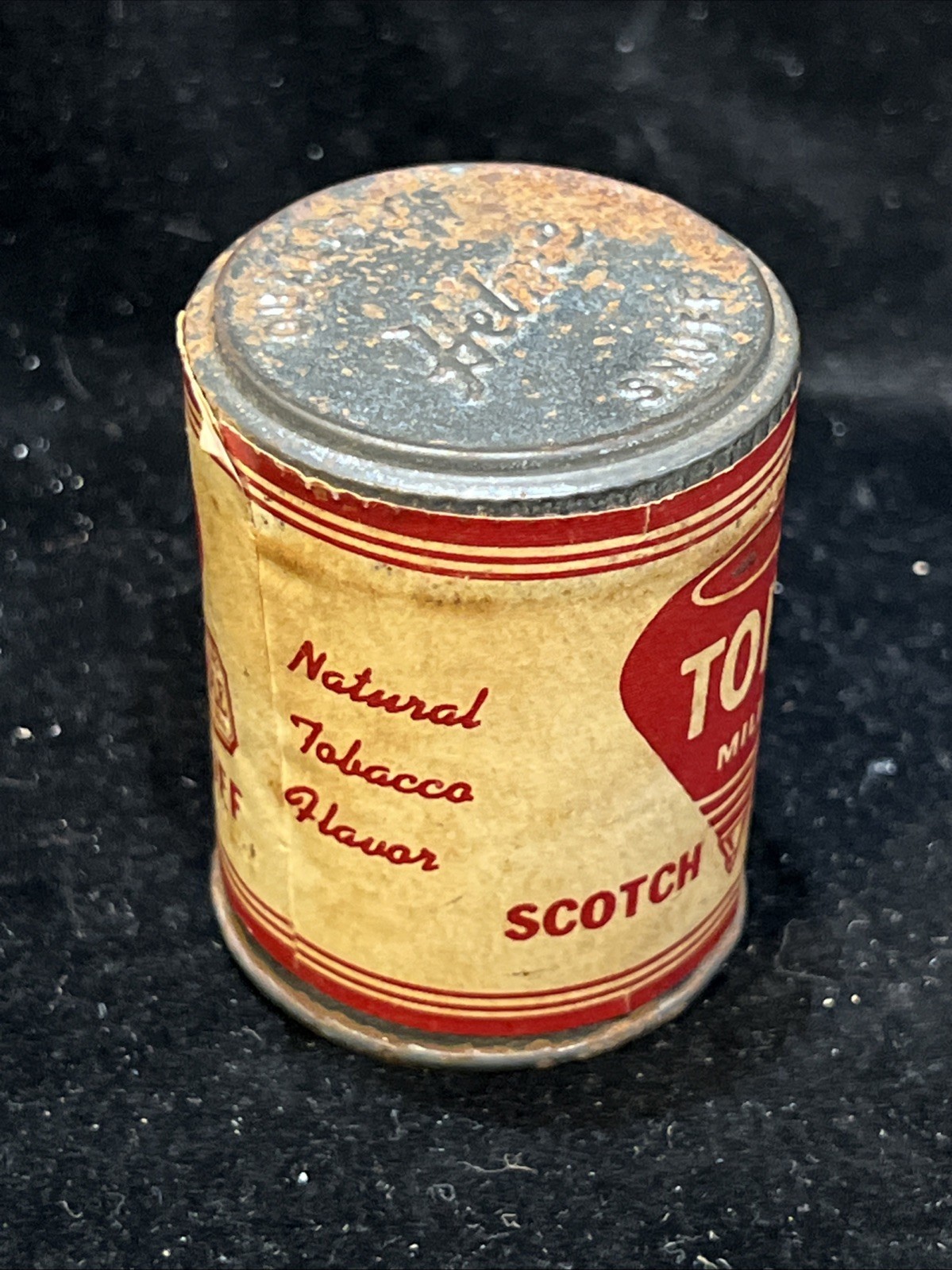 Vintage Tops Mild Scotch Snuff Empty Jar Can Glass Helme Tobacco Co. AD SAMPLE