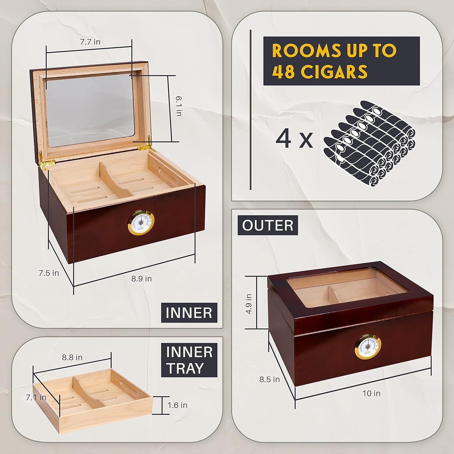 48 Cigar Case Holder for Men – Classic Portable Lightweight and Travel Black