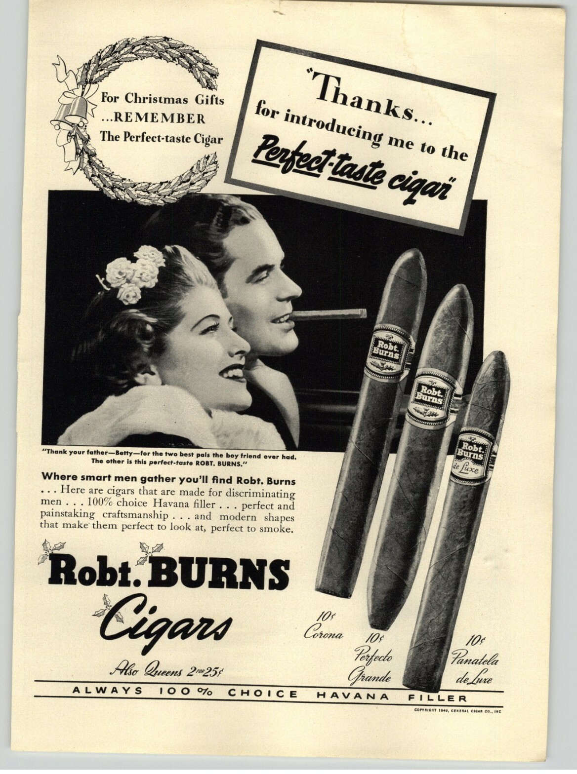 1940 Robt. Burns Mild Cigar Vintage Magazine Ad 3 Cigars Photo Art Illustration