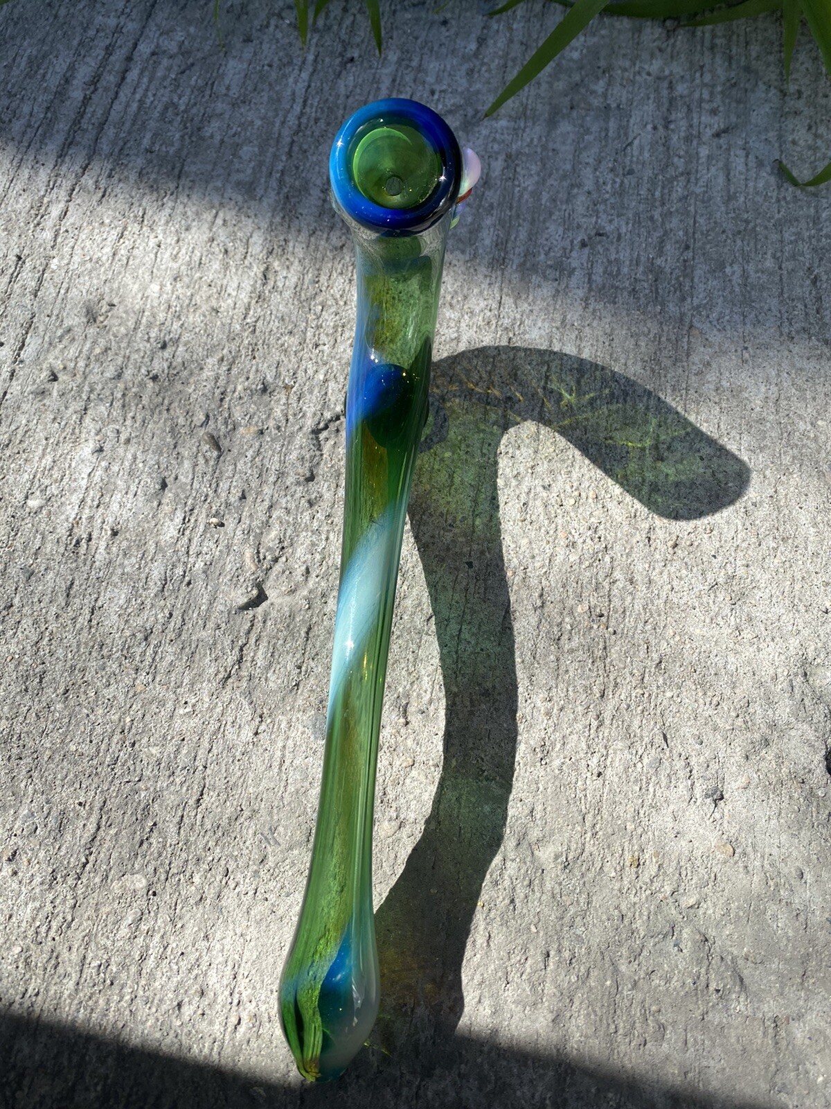 8.5” Green Sherlock TOBACCO Glass Pipe Silver Fumed