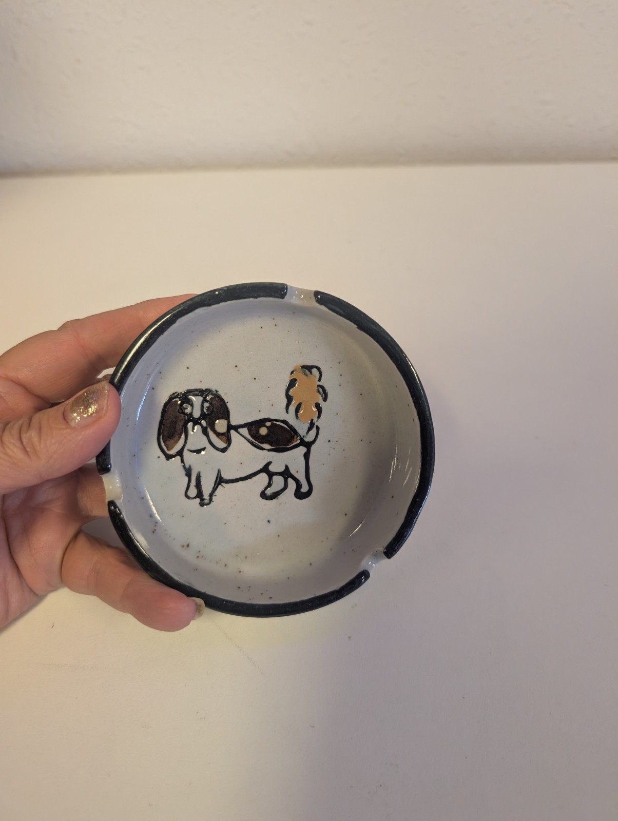Vintage DOG Ashtray Korea COTC Ceramic Glazed 70’s MCM Trinket dish cream brown