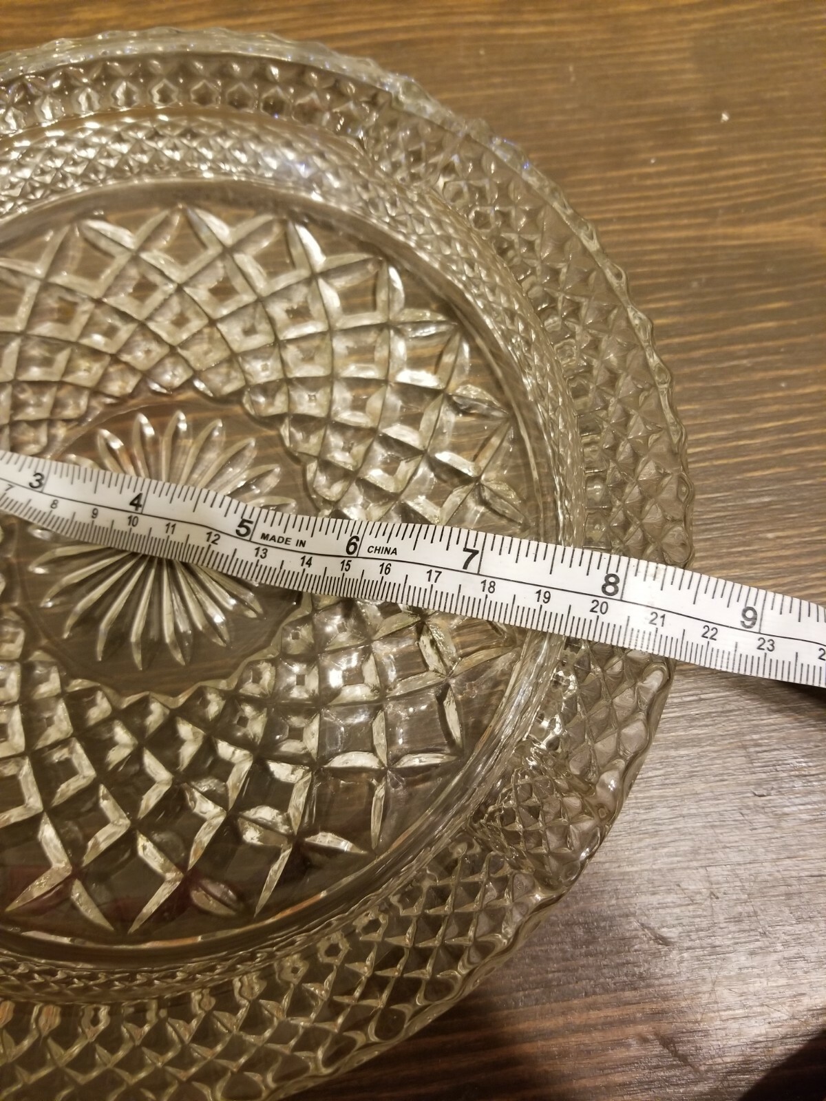 Large Cut Glass Ashtray Big Heavy Daisy Flower Basket Clear Round 8.5″