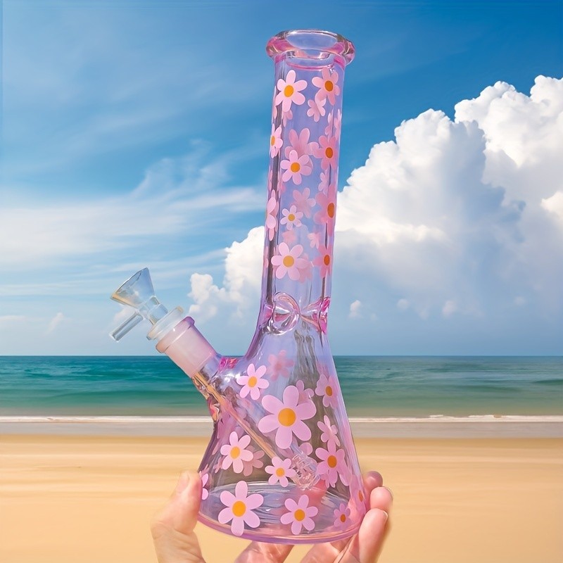 10″ Pink Daisy Hookah Handcraft Glass Bong Water Smoking Pipe Percolator Bongs
